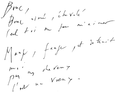 Manuscrit du poème «Bouc ». Roger Descombes, vers 1953